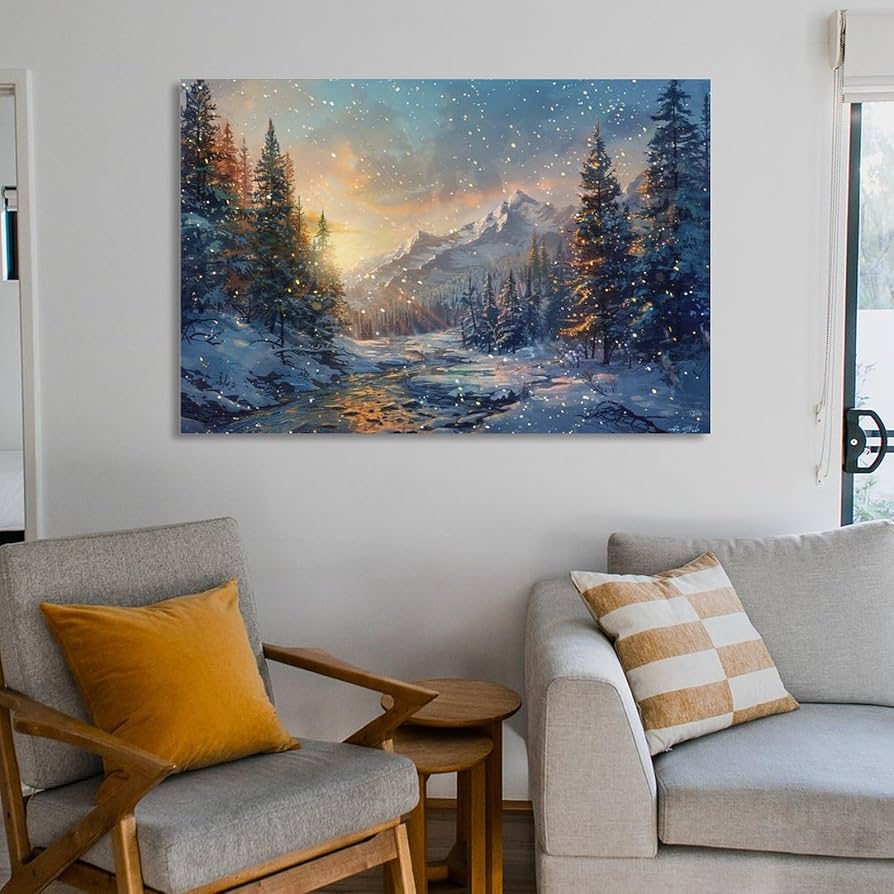 Amazon.co.jp: 絵画 雪山の森の風景 アートパネル ポスター 魅力